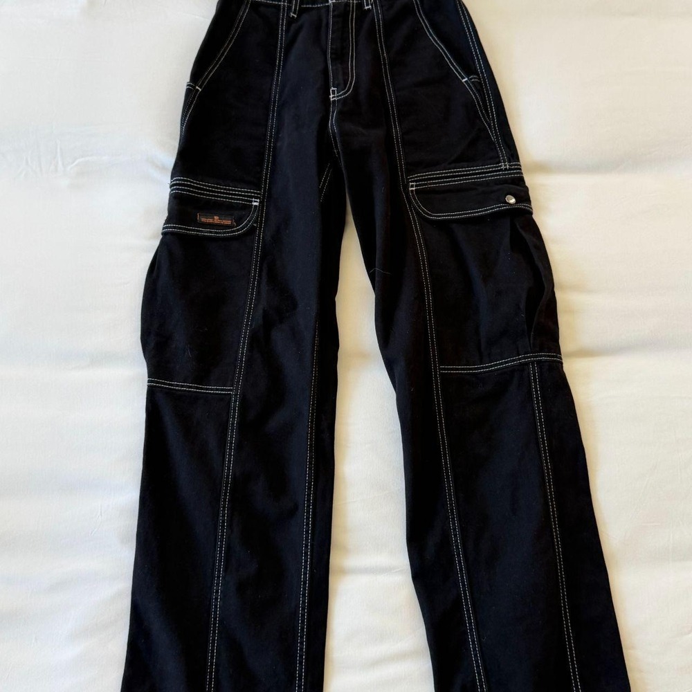 BDG Urban Outfitters Black Contrast Stitch Cargo Pants High Waisted Size 27 4